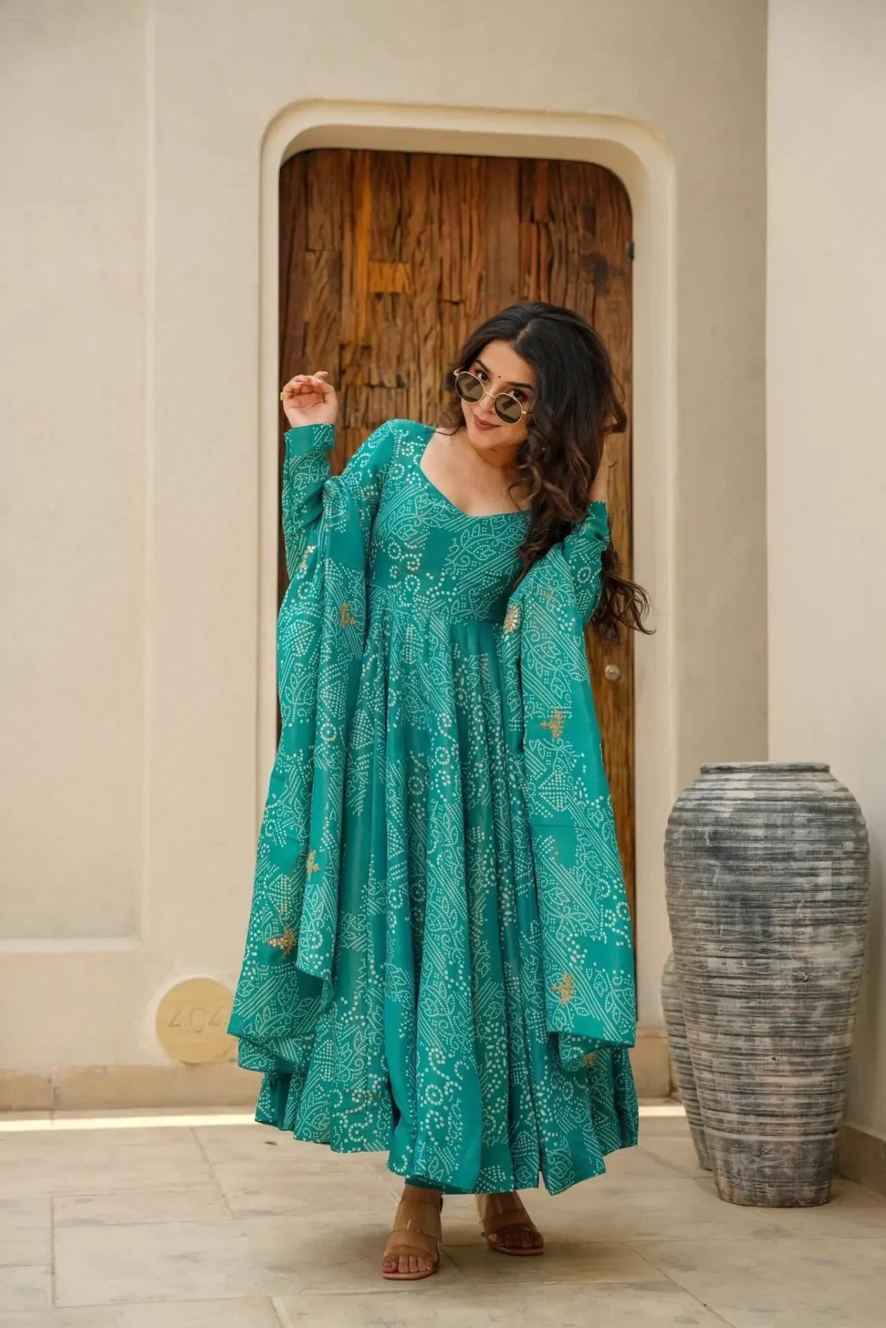 magic green coloured anarkali suit