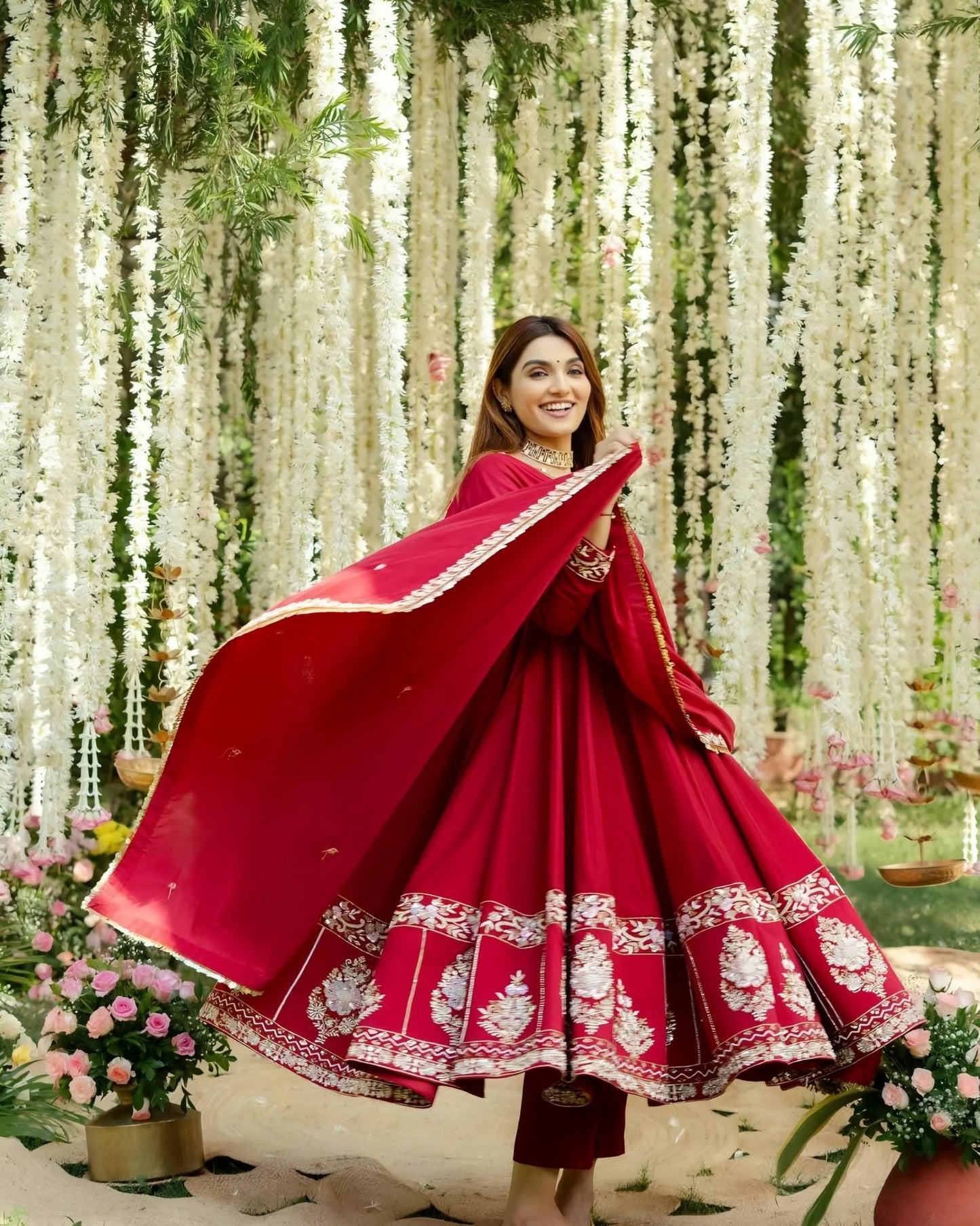 rimmy red coloured anarkali suit set