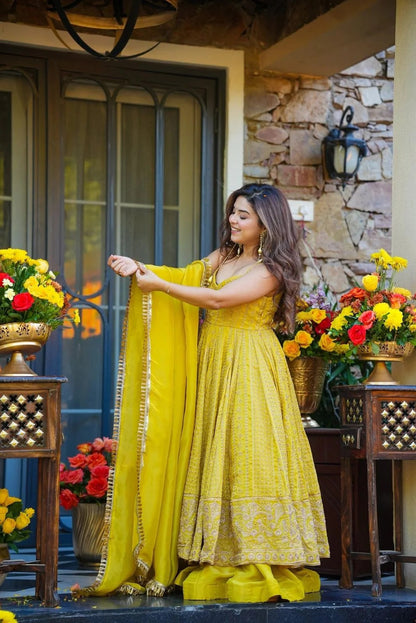 Ishmika Mustard Yellow Anarkali Suit Set
