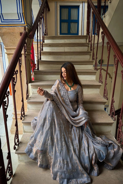 Siya Grey Fancy Embroidered Anarkali Suit Set
