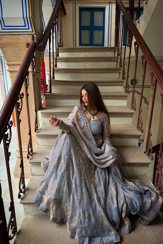 Siya Grey Fancy Embroidered Anarkali Suit Set
