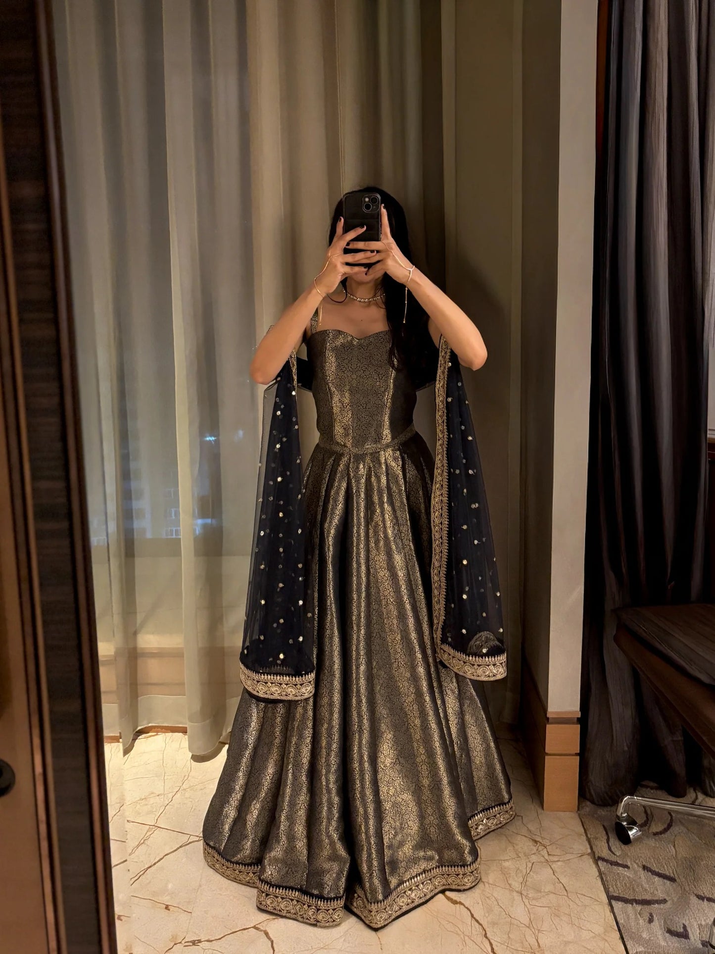 luxury navy blue jacquard lehenga choli set with designer dupatta