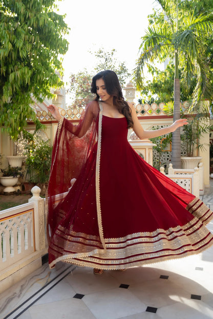 Maroon Embroidered Anarkali Suit Set with  Dupatta