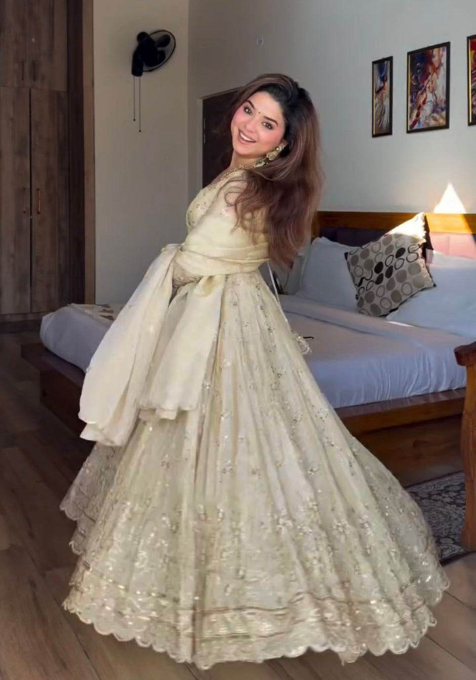 ivory gold embroidered anarkali gown for women