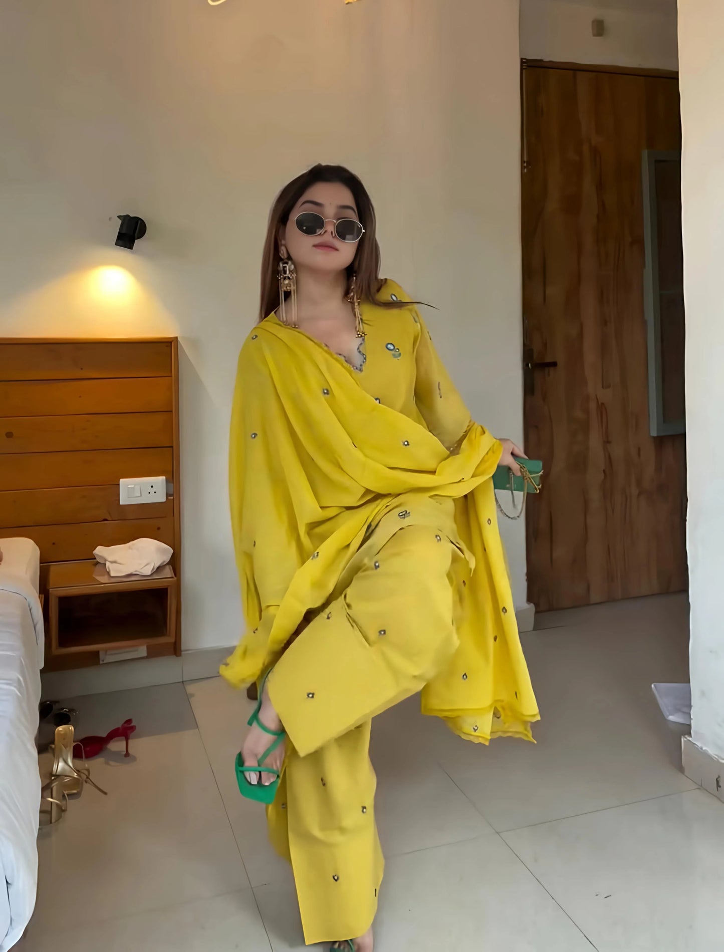 yellow embroidered chanderi kurta with farshi salwar