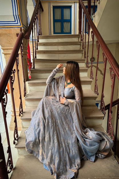 Siya Grey Fancy Embroidered Anarkali Suit Set