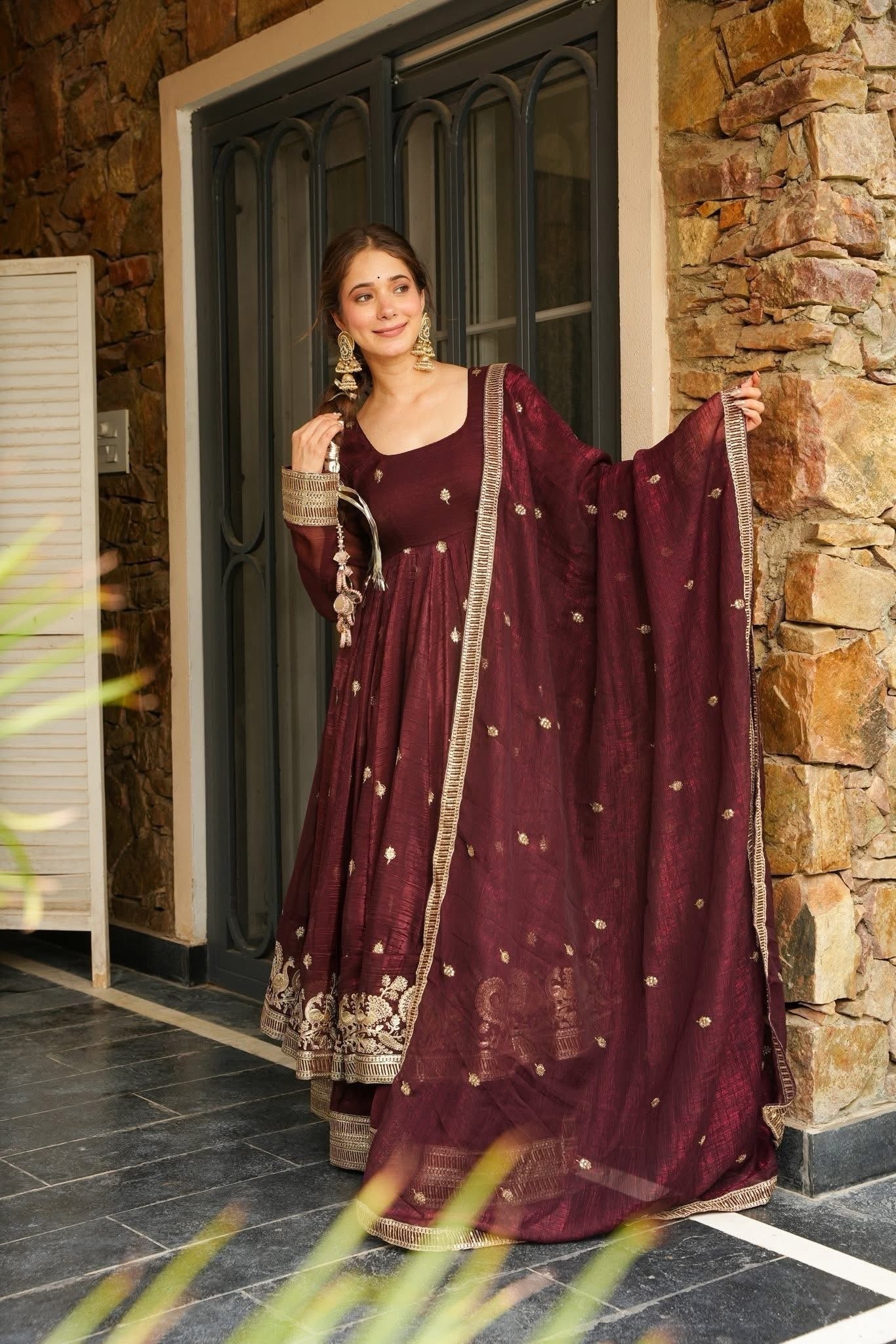 azira maroon color premium anarkali suit set