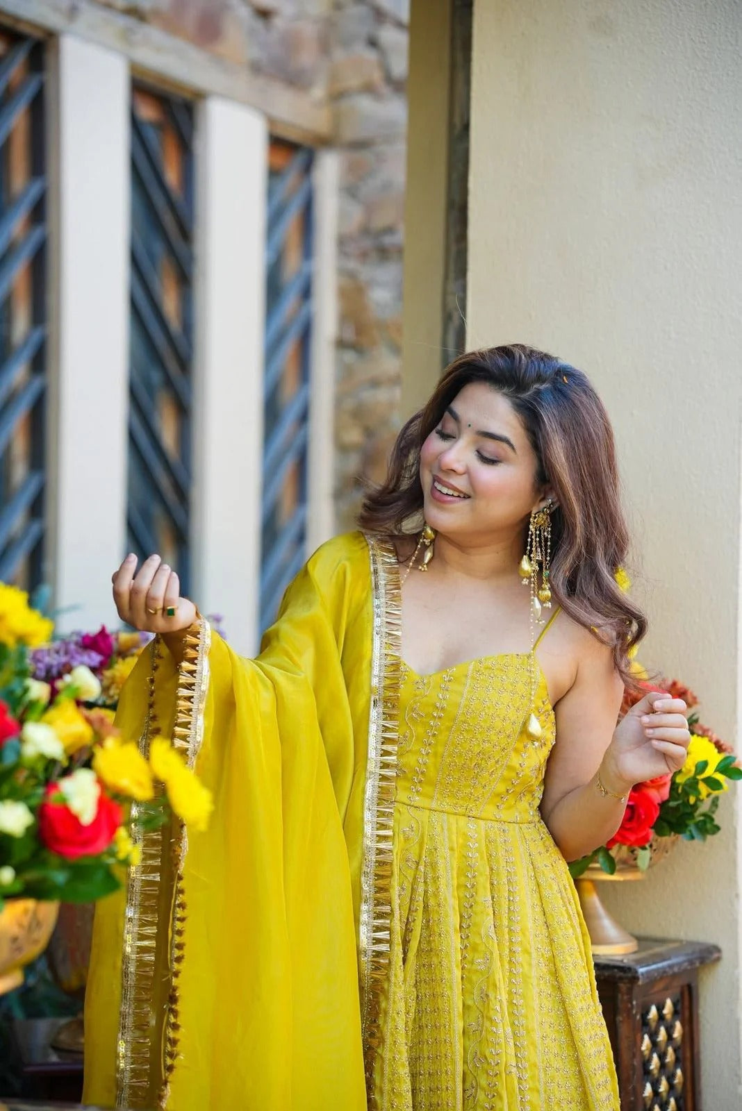 ishmika mustard yellow anarkali suit set