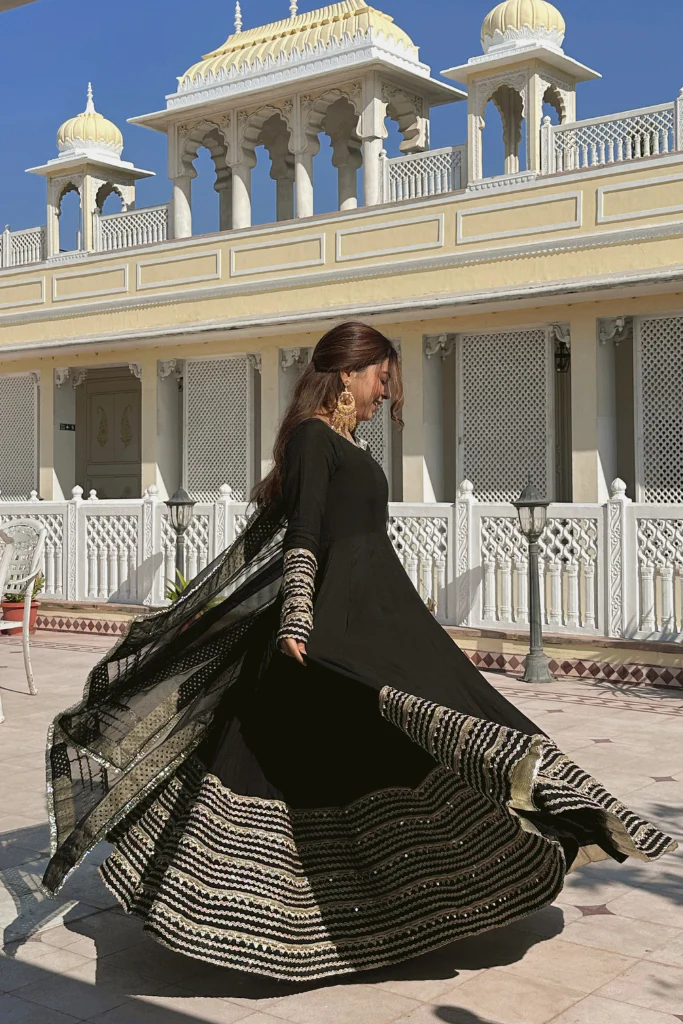 sanika noor black color embroidered work anarkali suit set