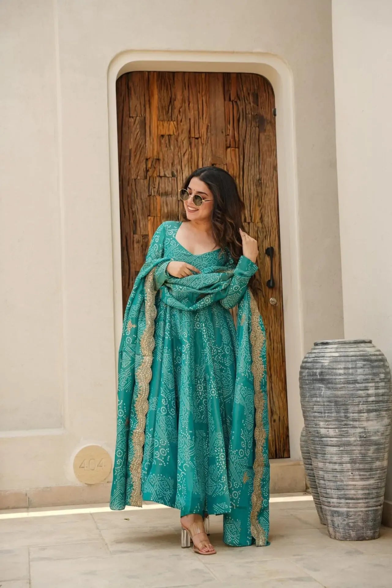 magic green coloured anarkali suit