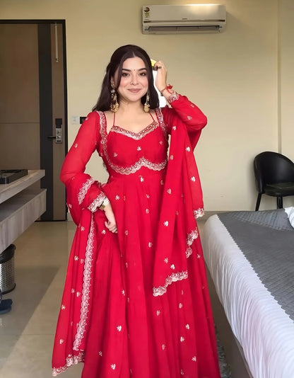 Classic Red Karva Chauth Special Anarkali Suit Set