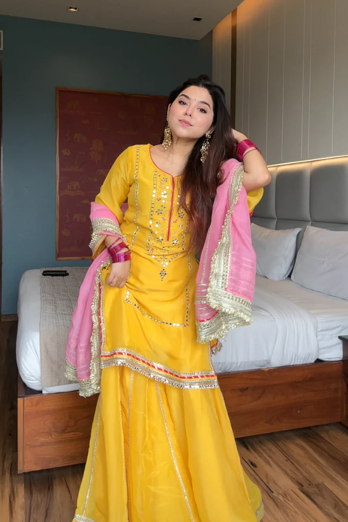 naumya neon yellow sharara suit set