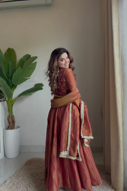 Noor Rust Embroidered Anarkali Set