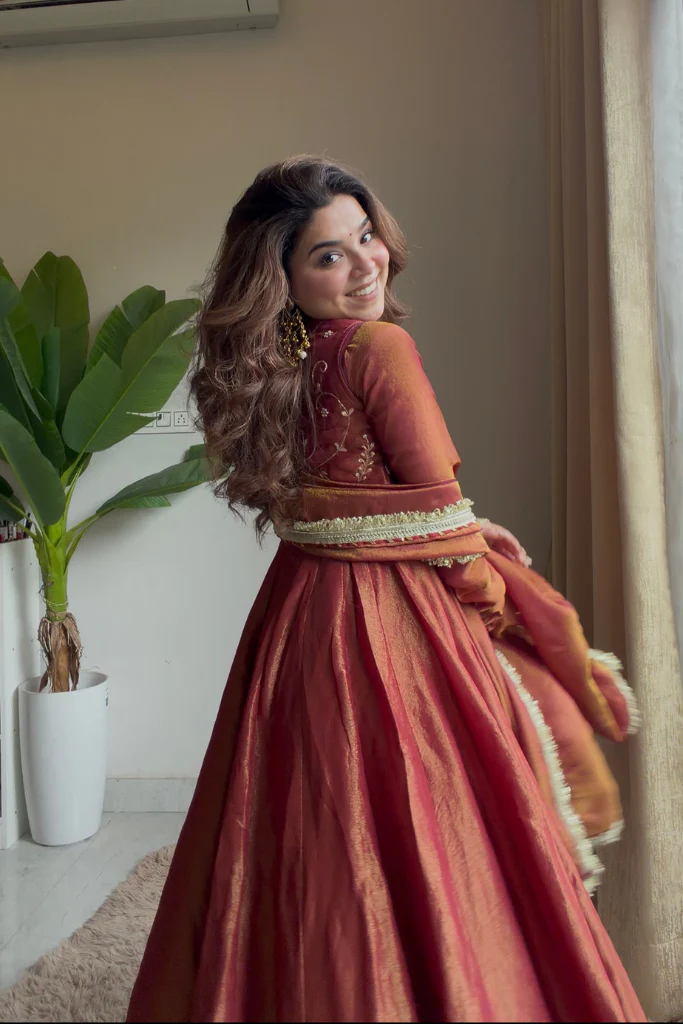 noor rust embroidered anarkali set
