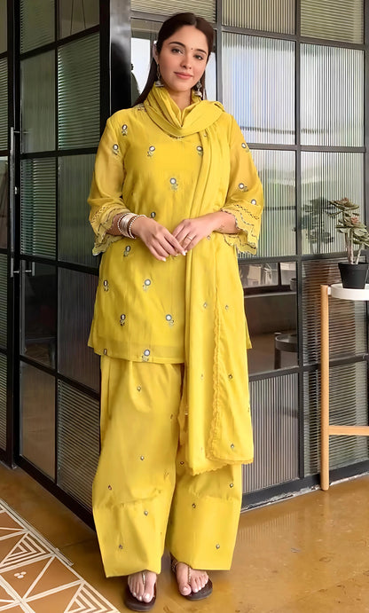 Yellow Embroidered Chanderi Kurta with Farshi Salwar