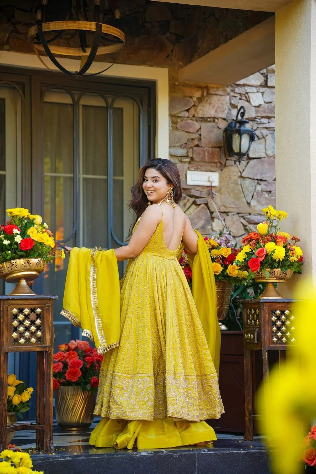 ishmika mustard yellow anarkali suit set