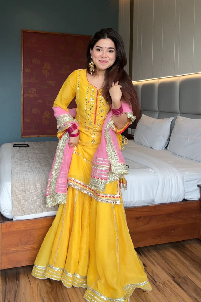 naumya neon yellow sharara suit set