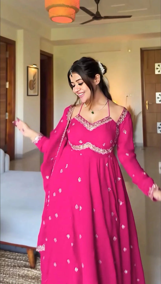 Pink Slit Anarkali Premium Suit Set