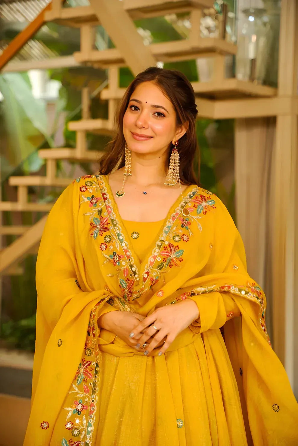 minaxi's festive special yellow flared anarkali suit set