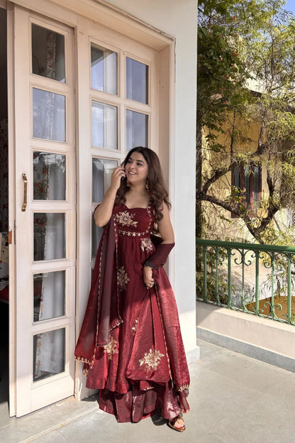 Maroon Fendy Silk Anarkali Premium Suit Set