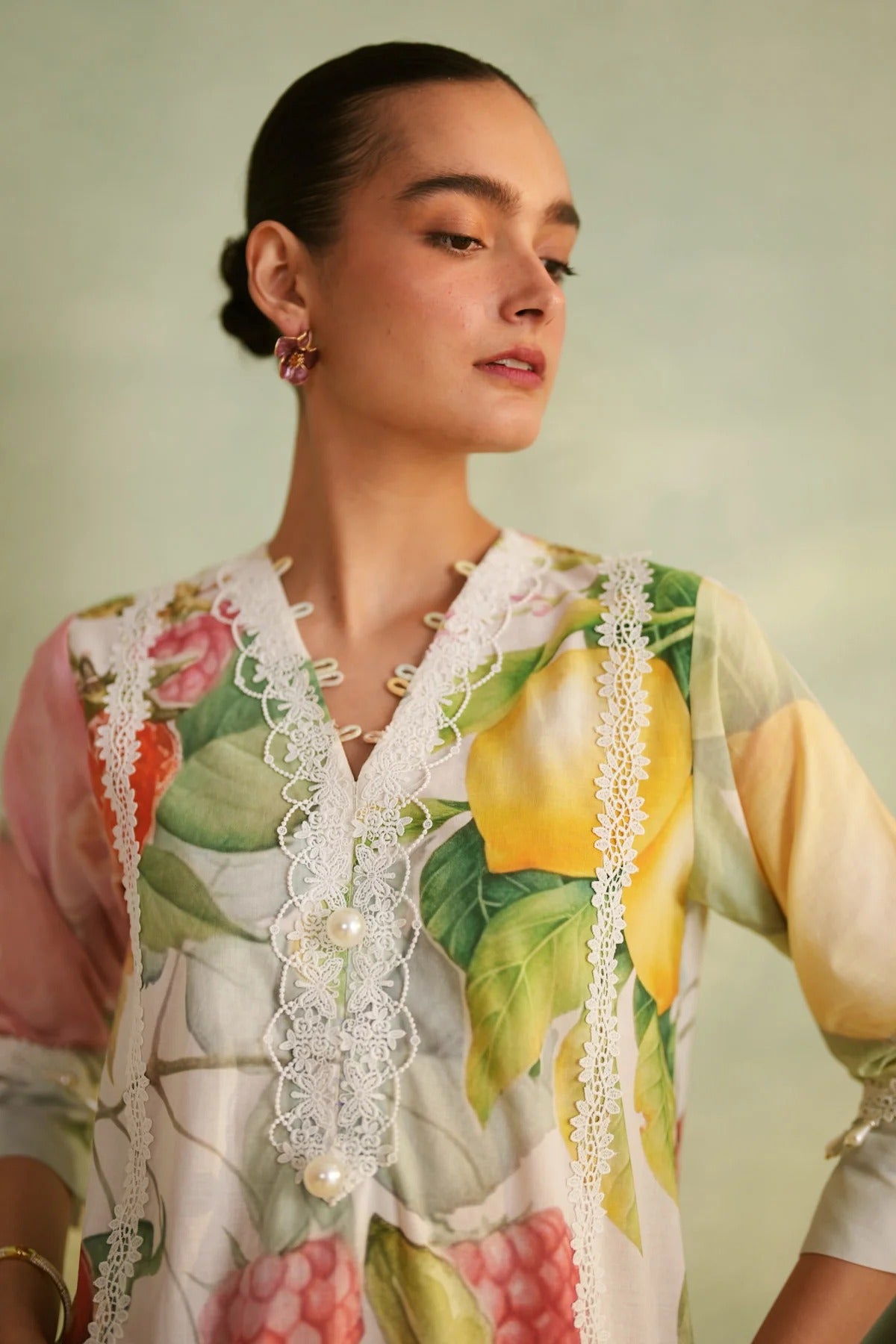 luxury fruit orchard floral print cotton suit set for women
