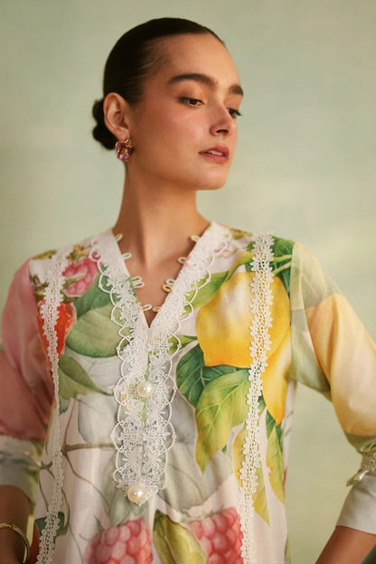 Luxury Fruit Orchard Floral Print Cotton Suit Set for Women