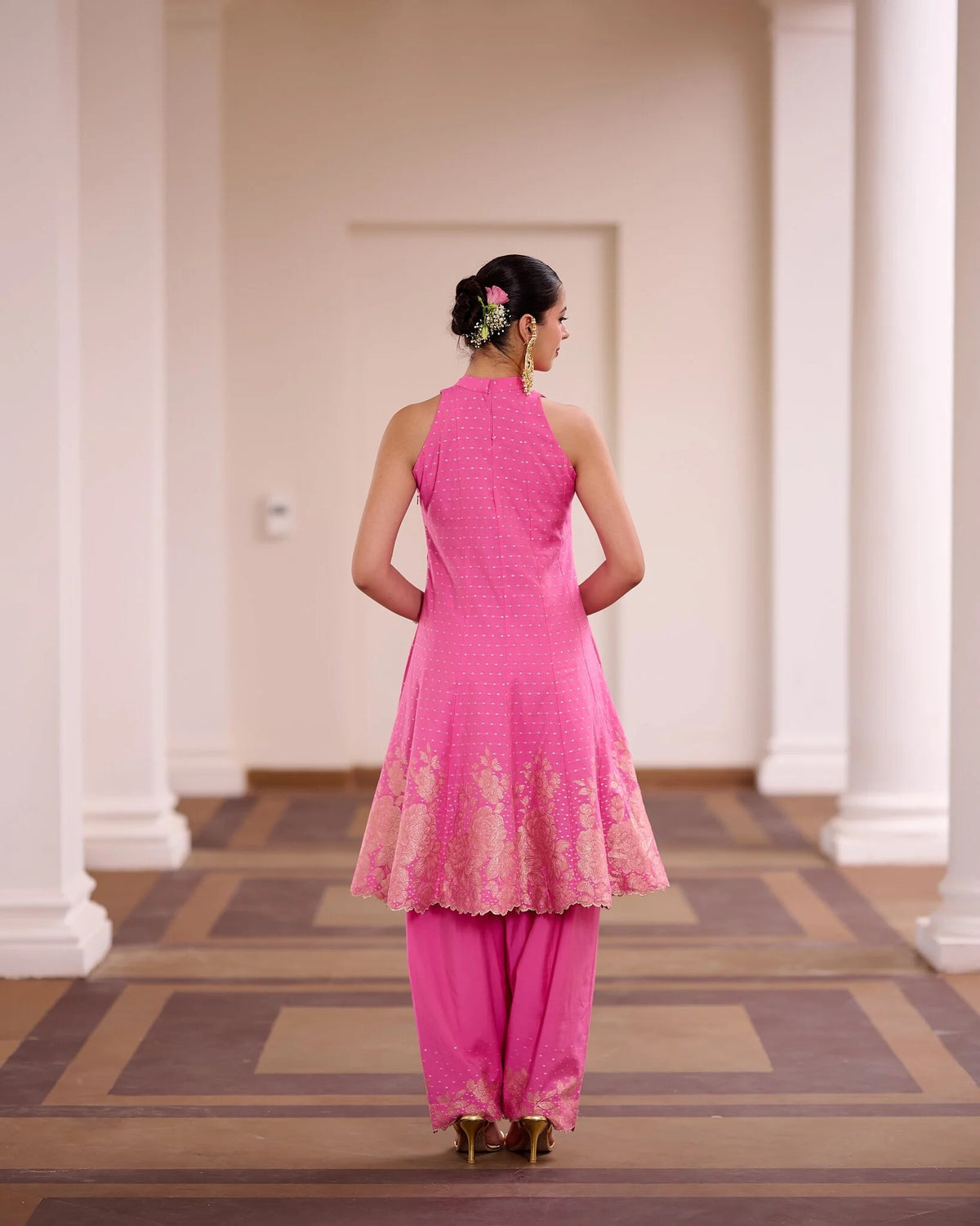 rani pink banarasi jacquard embroidered palazzo suit set with dupatta