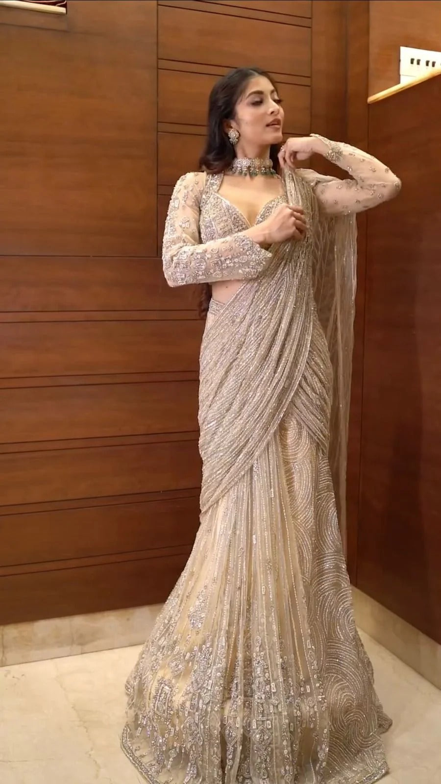 swarovski sheen ready to wear saree