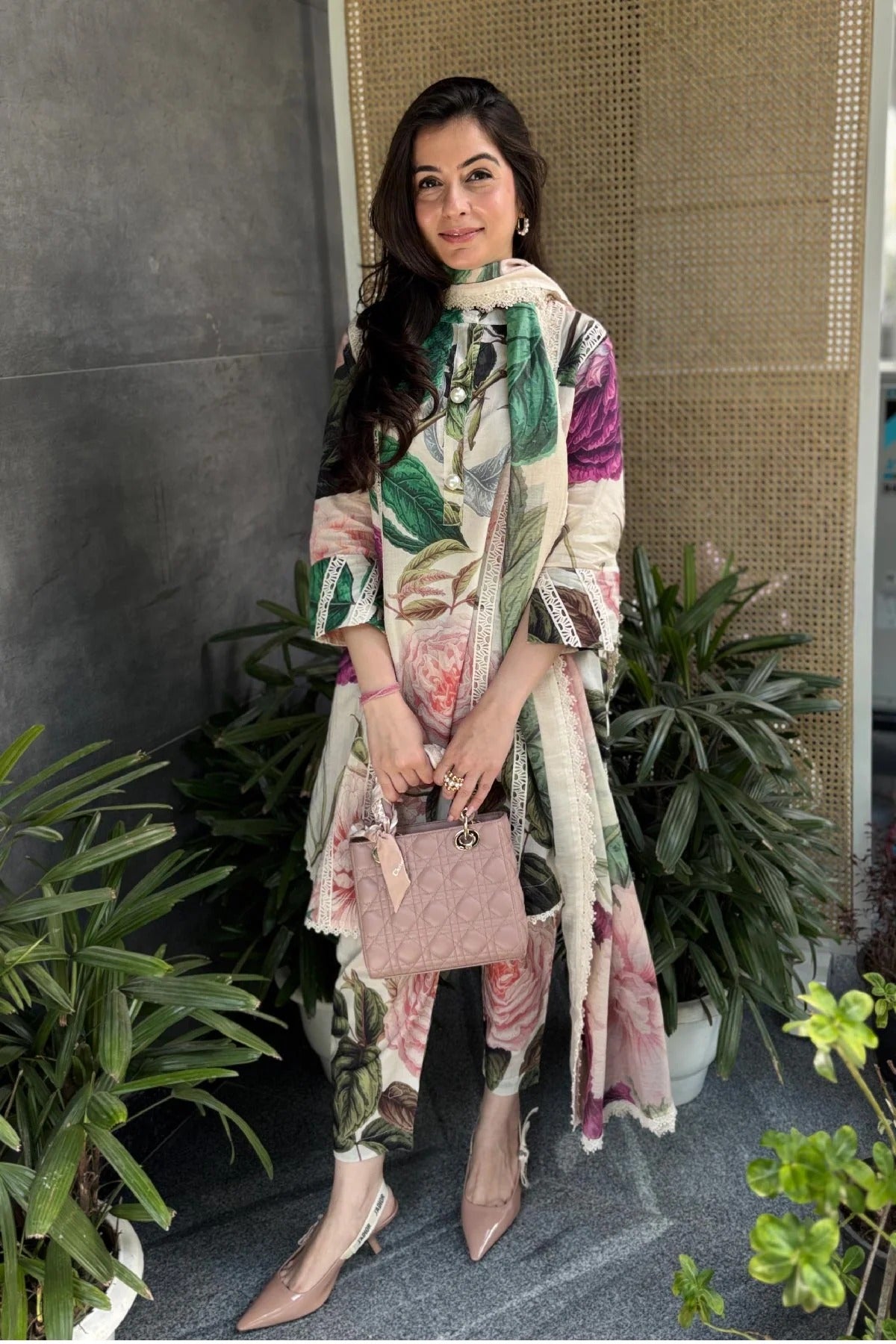 premium botanical rose garden print kurta pant with dupatta set