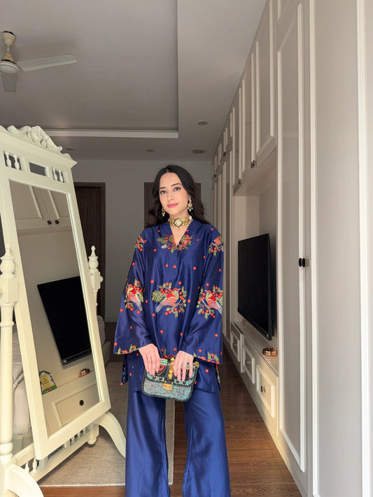 Marine Blue Embroidered Co-ord Set