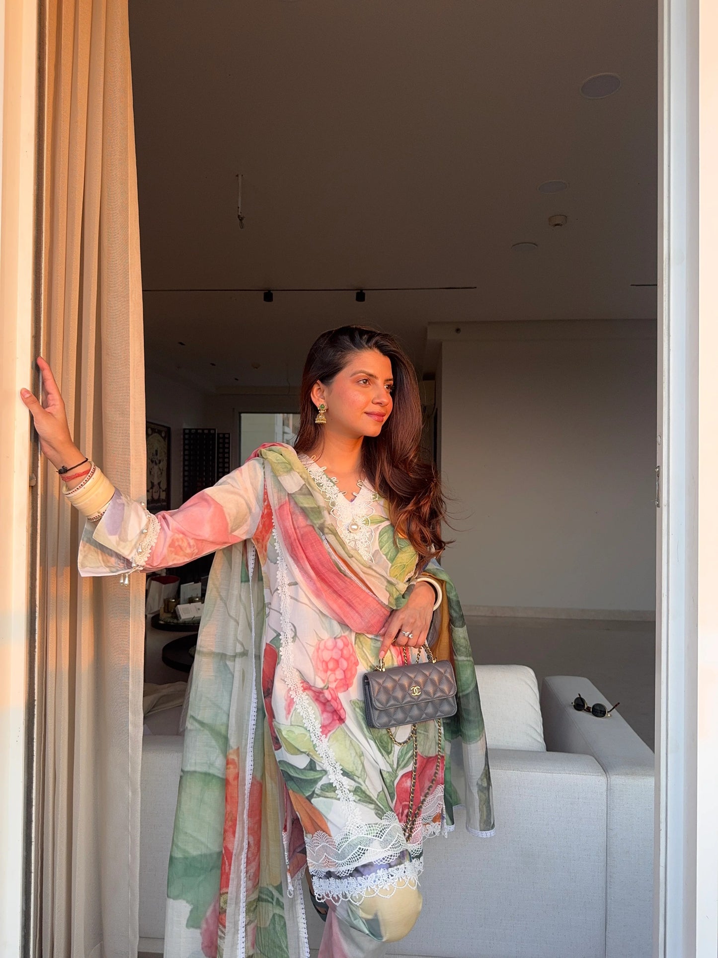 luxury fruit orchard floral print cotton suit set for women