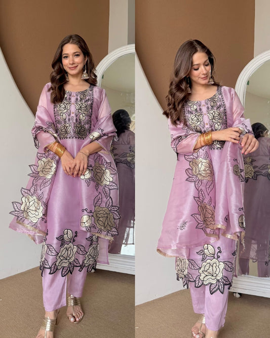 Premium Tissue Patchwork Suit -Mauve