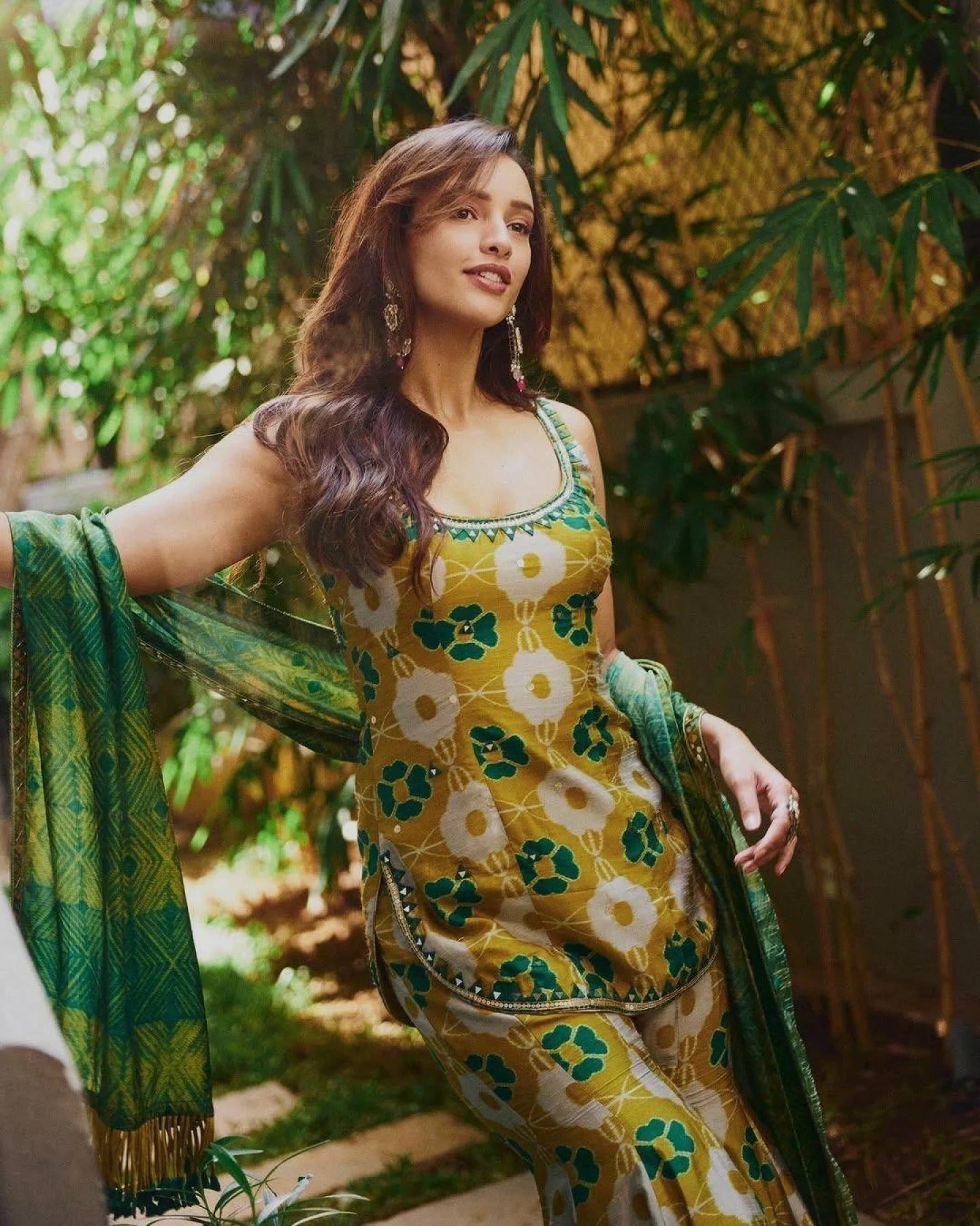enduring yellow festival wear pure chinon silk kurti palazzo set with designer dupatta
