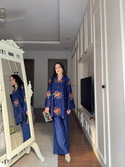 Marine Blue Embroidered Co-ord Set