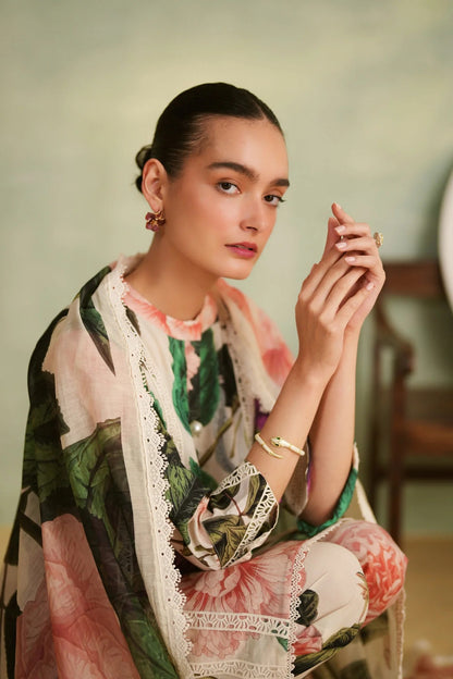 Premium Botanical Rose Garden Print Kurta Pant With Dupatta Set