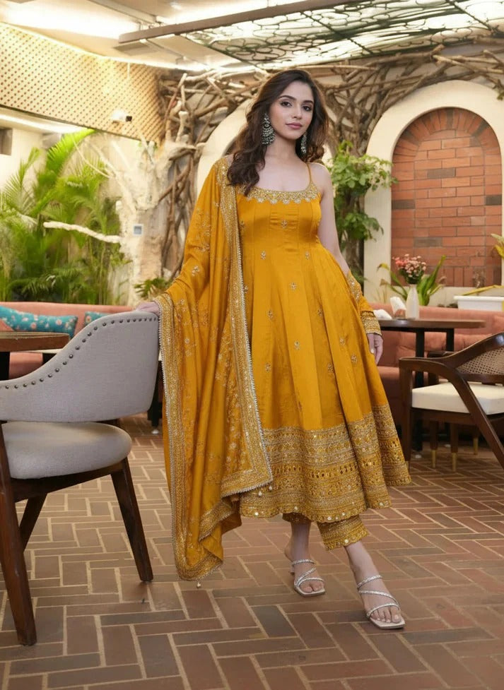 alveera premium quality mustard yellow suit set