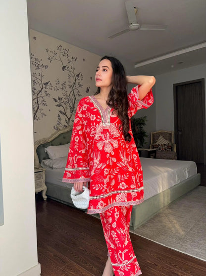 Ruby Bloom Premium Cotton Co-Ord Set for Women | Ready to Wear 2 Pcs