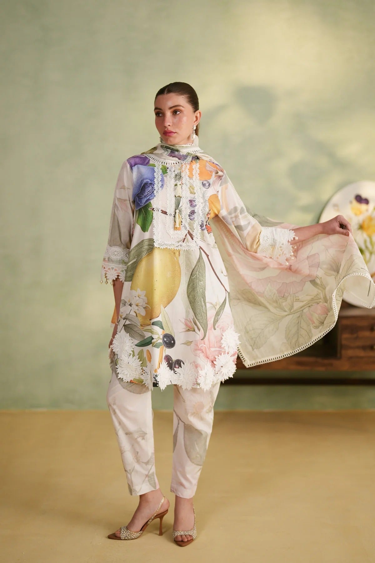 premium floral & fruit print cotton suit set