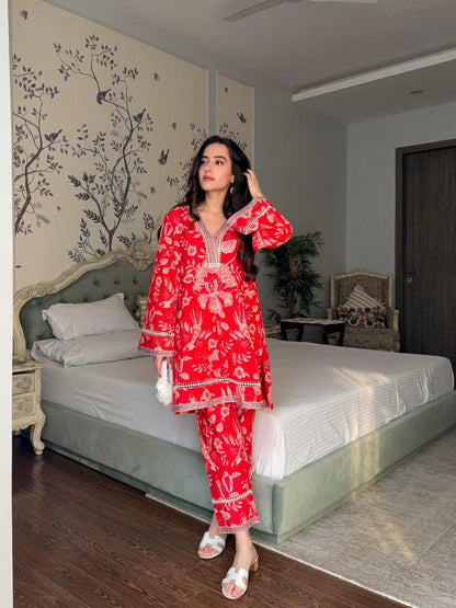 Ruby Bloom Premium Cotton Co-Ord Set for Women | Ready to Wear 2 Pcs