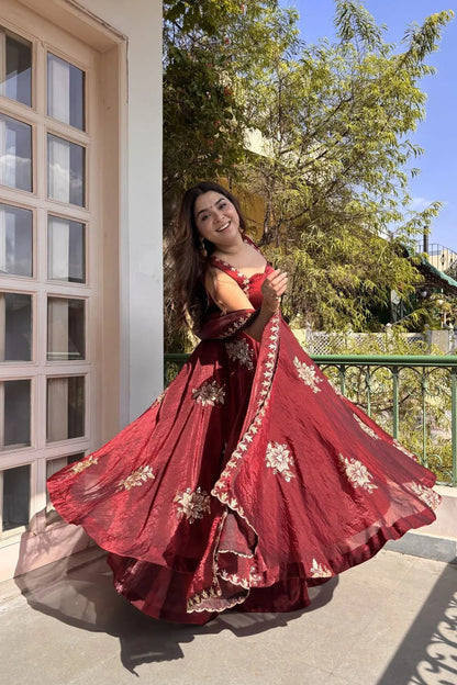 Maroon Fendy Silk Anarkali Premium Suit Set