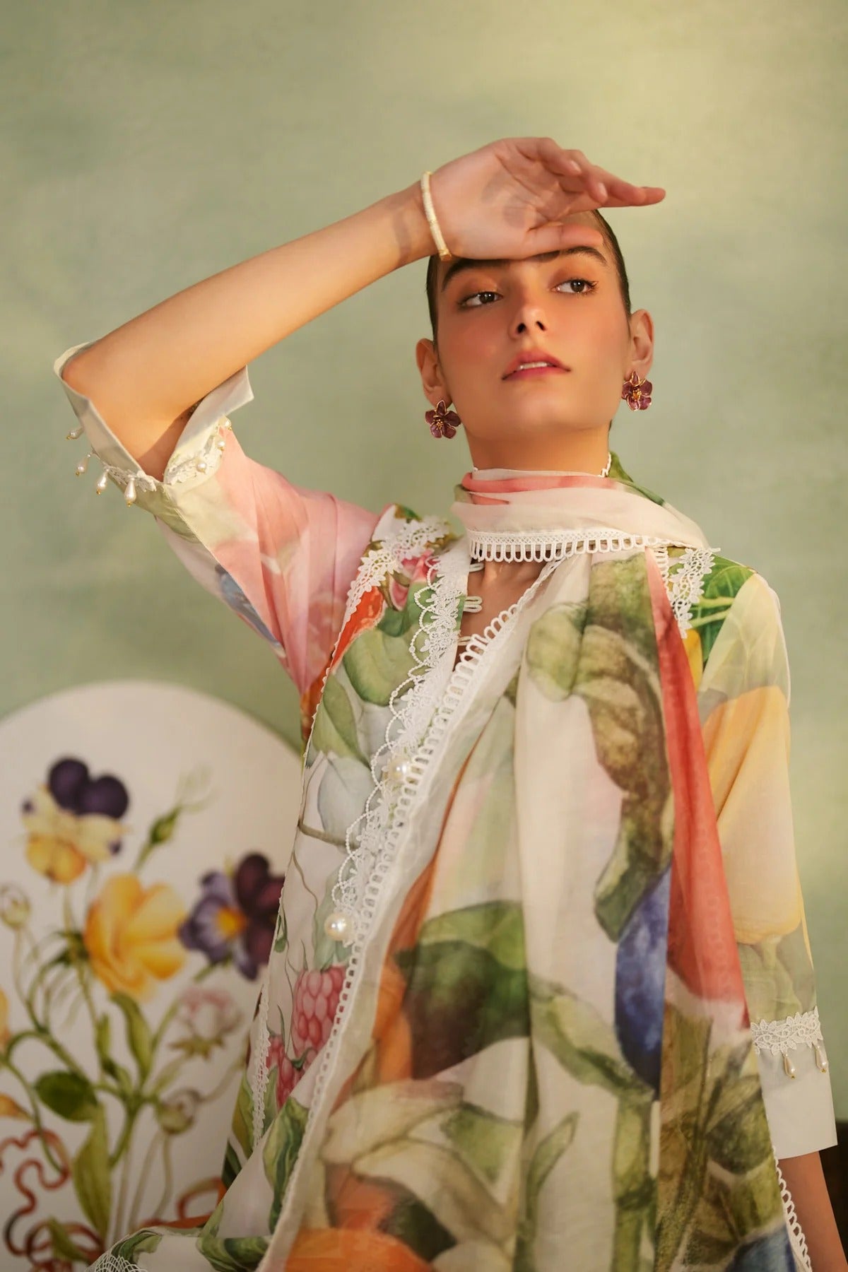 luxury fruit orchard floral print cotton suit set for women