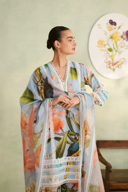 Tropical Bloom Bird Print Cotton Kurta Pant Dupatta Set