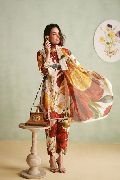 Crimson Bloom Premium Cotton Suit Set – Ready to Wear (3 Pcs)