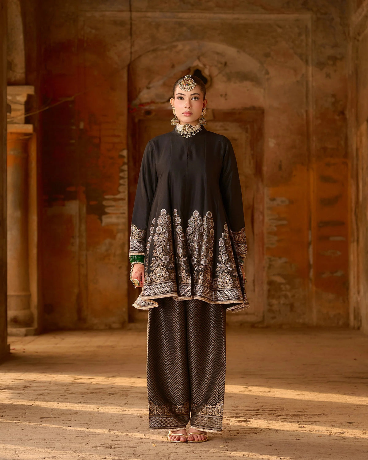 regal black zari jacquard kurta plazza set with dupatta