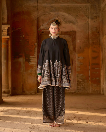 Regal Black Zari Jacquard Kurta Plazza Set with Dupatta