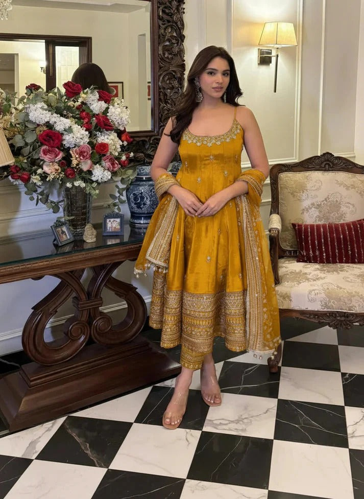 alveera premium quality mustard yellow suit set