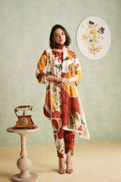 Crimson Bloom Premium Cotton Suit Set – Ready to Wear (3 Pcs)