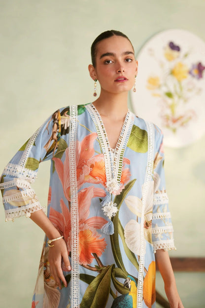 Tropical Bloom Bird Print Cotton Kurta Pant Dupatta Set