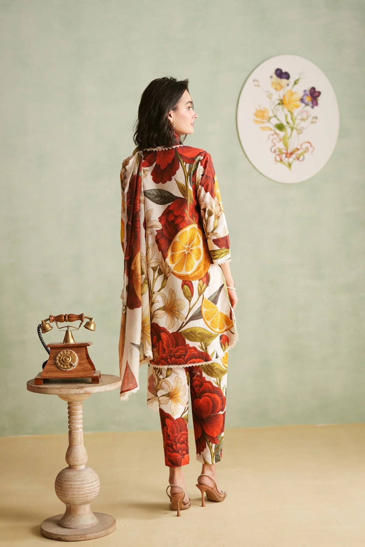 crimson bloom premium cotton suit set – ready to wear (3 pcs)