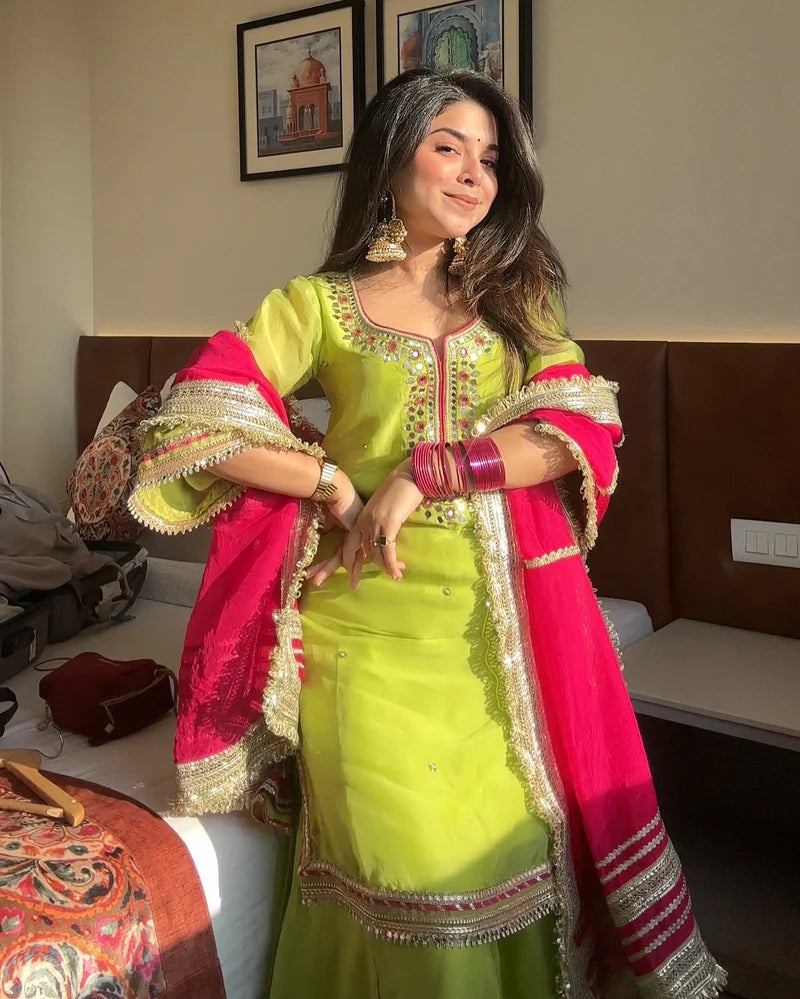 saumya neon sharara suit set